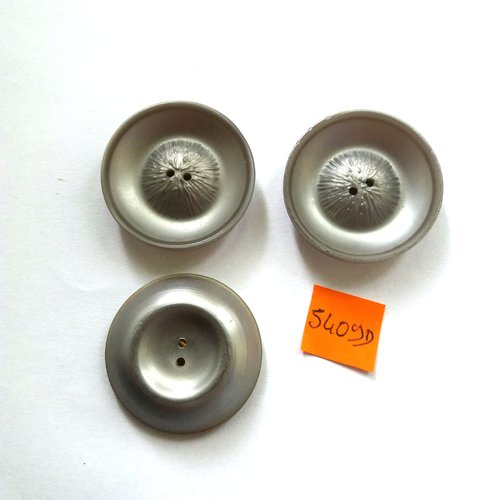 3 boutons en résine gris - vintage - 36mm - 5409d