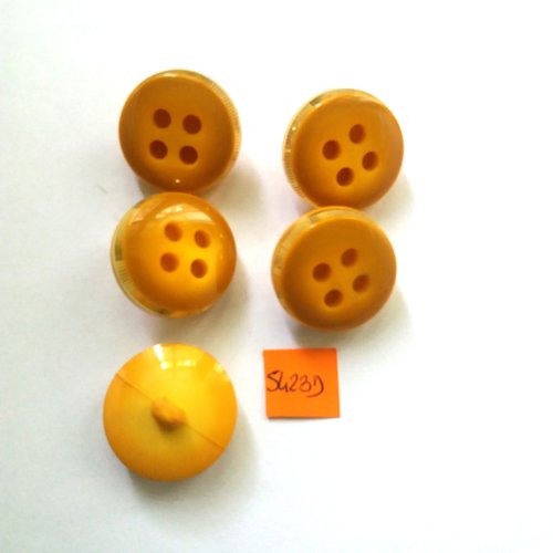 5 boutons en résine jaune et doré vintage - 26mm - 5423d