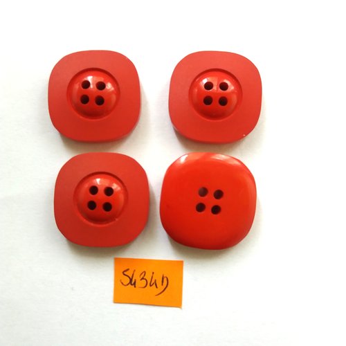 4 boutons en résine rouge vintage - 24x24mm - 5434d