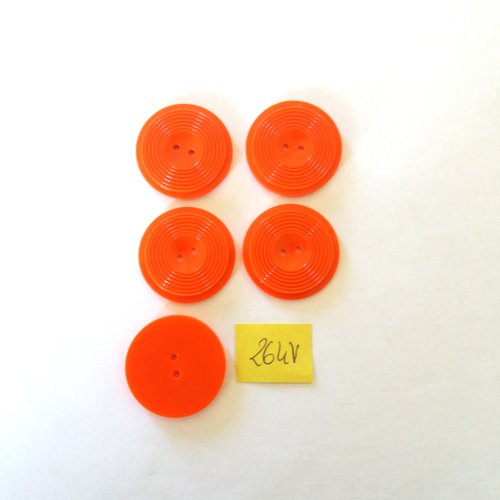 5 boutons en résine orange - 26mm - 264v