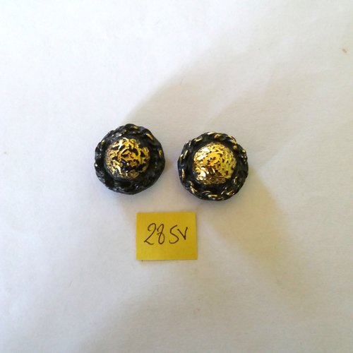 2 boutons en résine doré et gris - 23mm - 285v