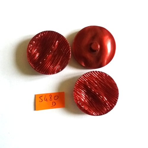 3 boutons en résine rouge - vintage - 35mm - 5480d