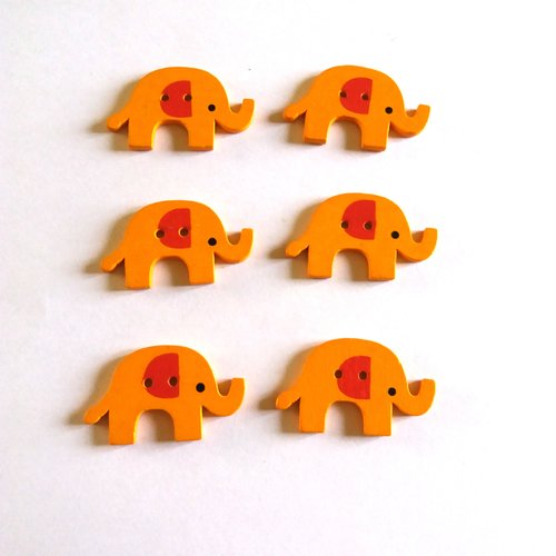 6 boutons éléphants orange et rouge en bois - 34x20mm - f5