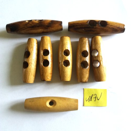 8 boutons brandebourg en bois marron - taille diverse - 187v