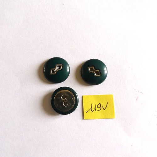 3 boutons en résine vert et métal argenté - 18mm - 119v