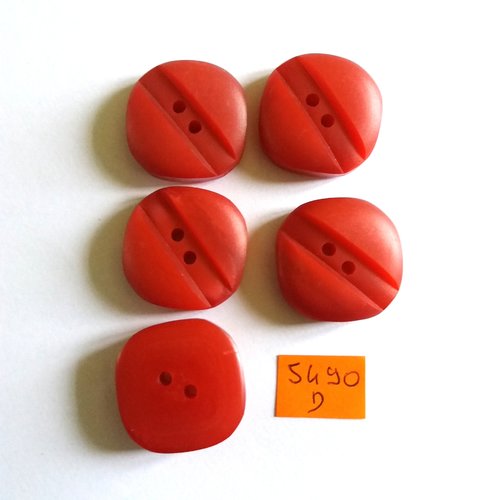 5 boutons en résine rouge - vintage - 28x28mm - 5490d