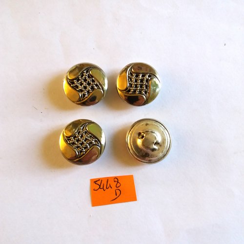 4 boutons en métal argenté - vintage - 23mm - 5448d