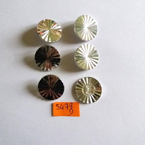 6 boutons en résine argenté - vintage - 22mm - 5478d