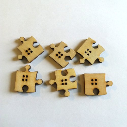 6 boutons puzzle en bois - marron- 25x25mm - f7