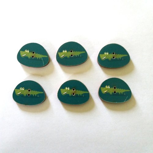 6 boutons crocodile en bois - vert clair et foncé - 25x20mm - f1