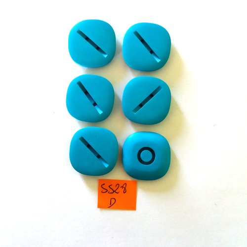 6 boutons en résine bleu turquoise - vintage - 25mm - 5528d