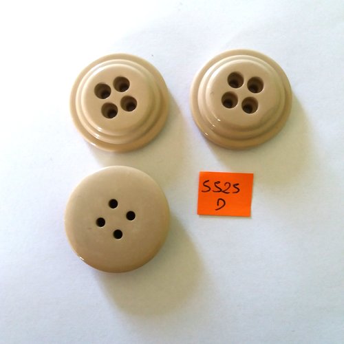 3 boutons en résine beige - vintage - 35mm - 5525d