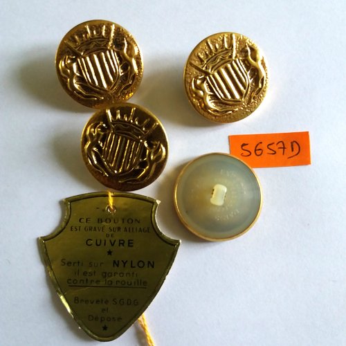 4 boutons en métal doré et nylon - garanti traité contre la rouille - vintage - 28mm - 5657d