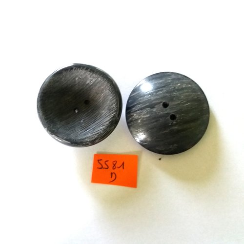 2 boutons en résine gris - vintage - 39mm - 5581d