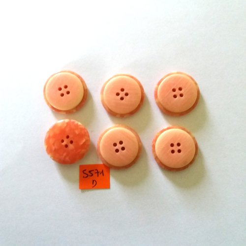 6 boutons en résine rose - vintage - 27mm - 5571d