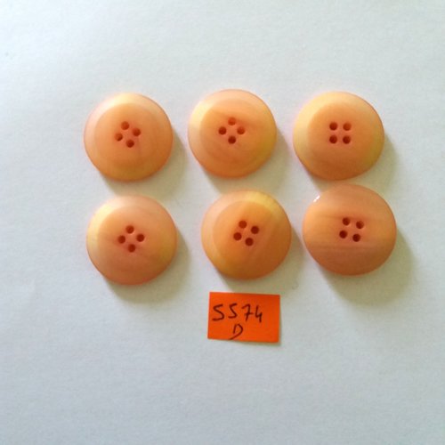 6 boutons en résine orange - vintage - 23mm - 5574d