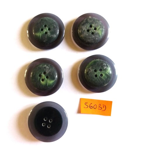 5 boutons en résine vert - vintage - 31mm - 5603d