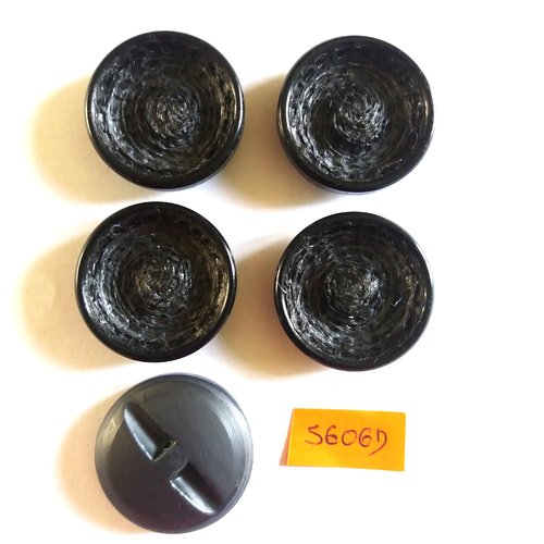 5 boutons en résine gris foncé - vintage - 33mm - 5606d