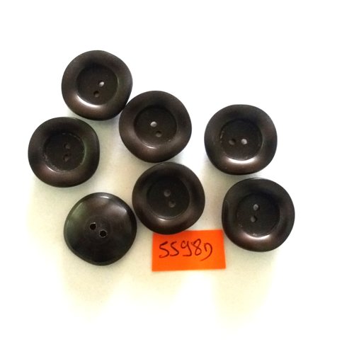 7 boutons en résine marron foncé - vintage - 21mm - 5598d