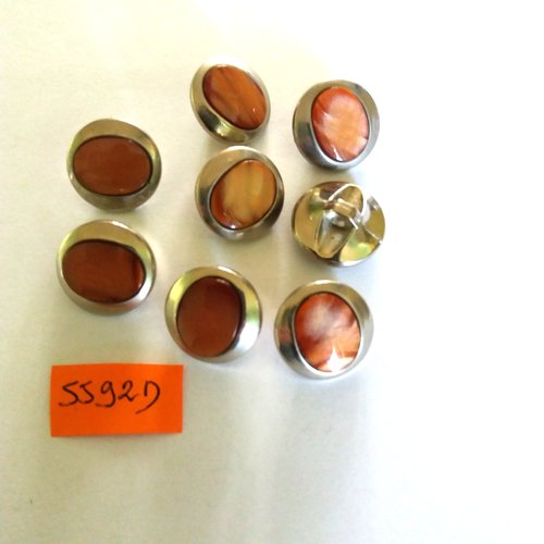 8 boutons en résine argenté et marron- vintage -18mm - 5592d