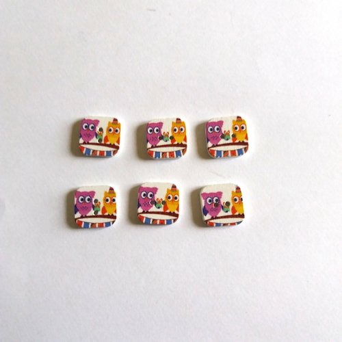 6 boutons en bois - une chouette - multicolore - 15x15mm - f15