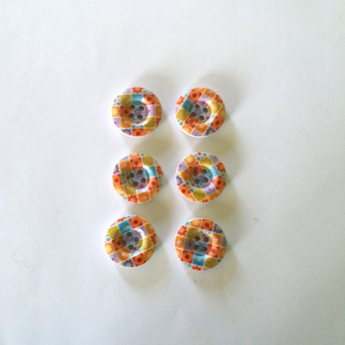 6 boutons en bois - multicolore - 20mm