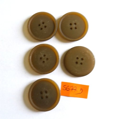 5 boutons en résine ocre ( marron ) - 32mm - vintage - 5677d