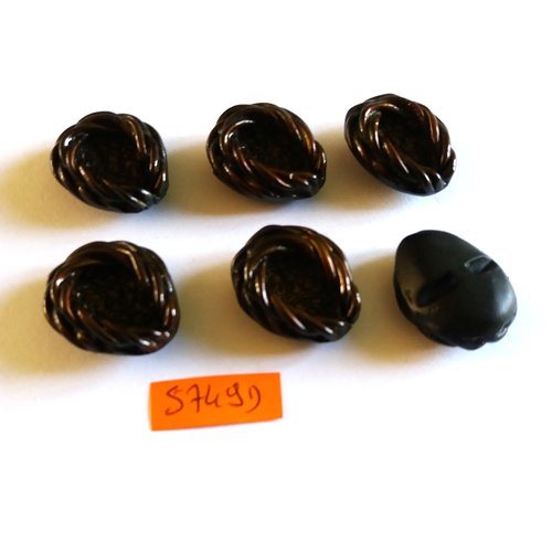 6 boutons en résine marron et noir - 21x26mm - vintage - 5749d