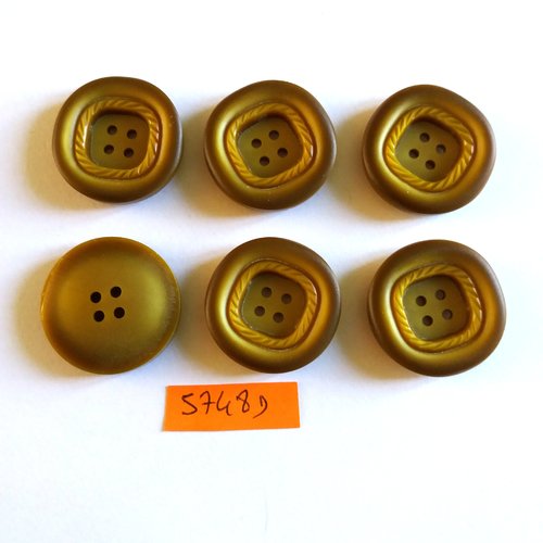 6 boutons en résine  ocre - 27m - vintage - 5748d