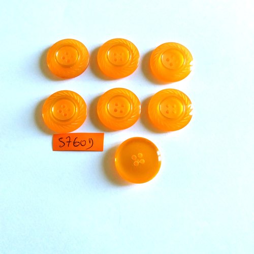 7 boutons en résine orange - 22mm - vintage - 5760d