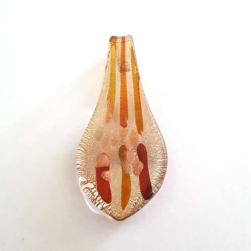  pendentif " langue " en verre , orange , 62x28mm - s