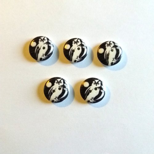5 boutons chouettes en bois - noir et blanc - 18mm - f14