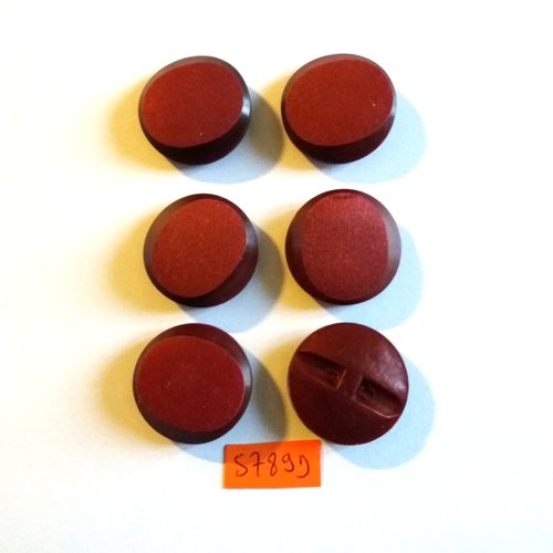 6 boutons en résine bordeaux - 28mm - vintage - 5789d