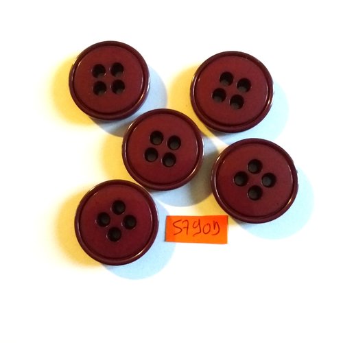 5 boutons en résine bordeaux - 27mm - vintage - 5790d