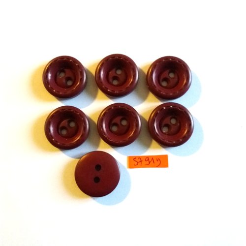 7 boutons en résine bordeaux - 26mm - vintage - 5791d