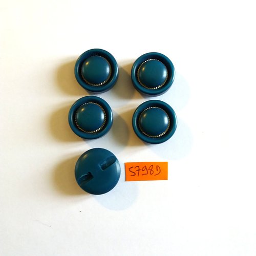 5 boutons en résine bleu canard - 22mm - vintage - 5798d