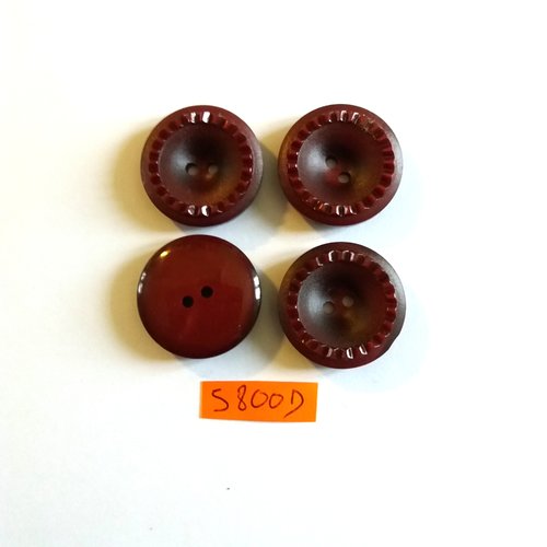4 boutons en résine bordeaux - vintage - 26mm - 5800d