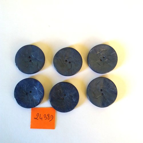 6 boutons en résine bleu - vintage - 27mm - 2438d