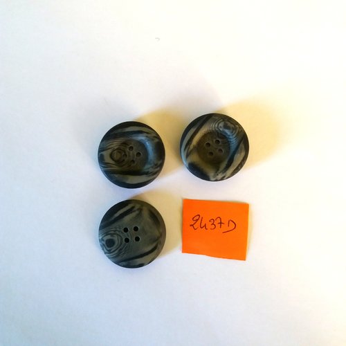 3 boutons en résine gris - vintage - 25mm - 2437d
