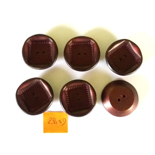 6 boutons en résine rouge/violet - vintage - 32mm - 2345d