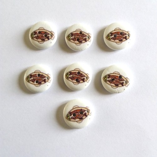 7 boutons en bois un poisson - multicolore - 18mm