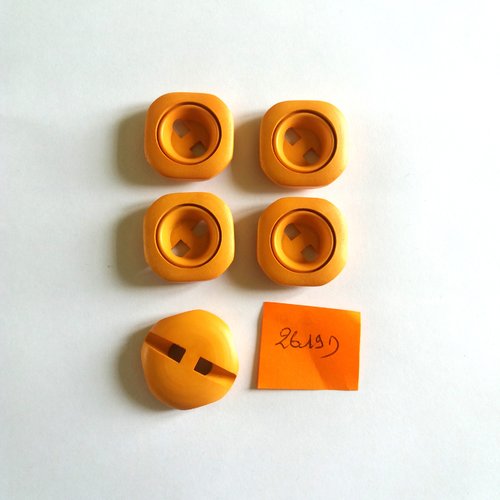 5 boutons en résine orange - vintage - 26x26mm - 2619d