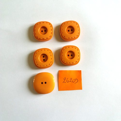 5 boutons en résine orange - vintage - 25x25mm - 2620d