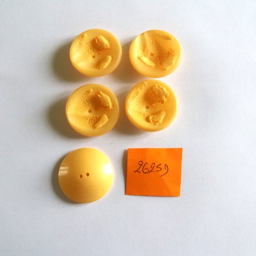 5 boutons en résine orange - vintage - 26mm - 2625d