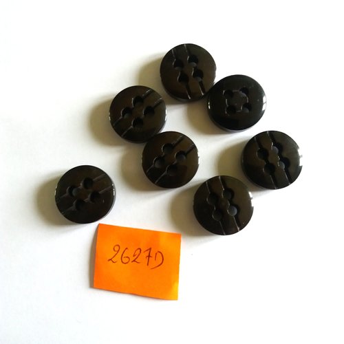 7 boutons en résine noir et marron foncé - vintage - 18mm - 2627d
