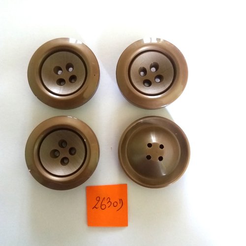 4 boutons en résine marron - vintage - 34mm - 2630d