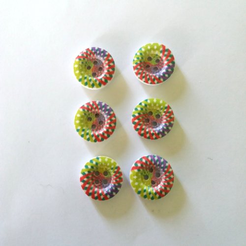 6 boutons en bois - spirale multicolore - 18mm - f12
