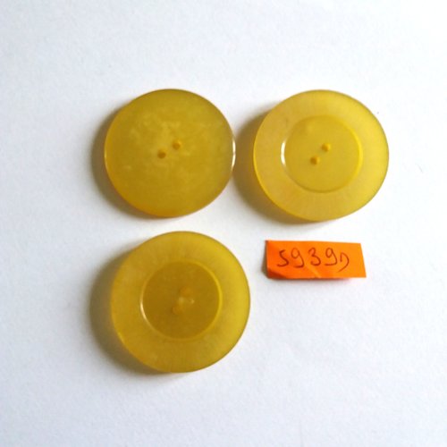 3 boutons en résine jaune foncé - vintage - 35mm - 5939d