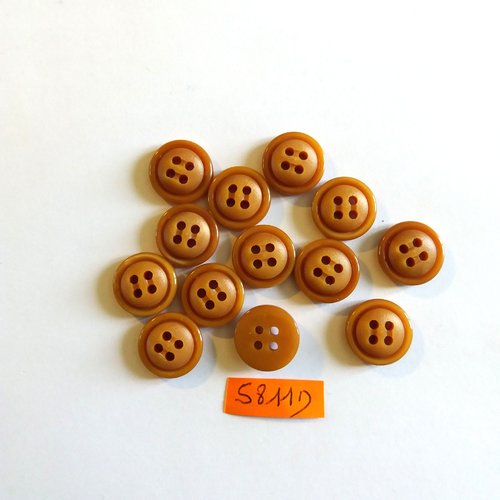 13 boutons en résine marron clair - vintage - 15mm - 5811d