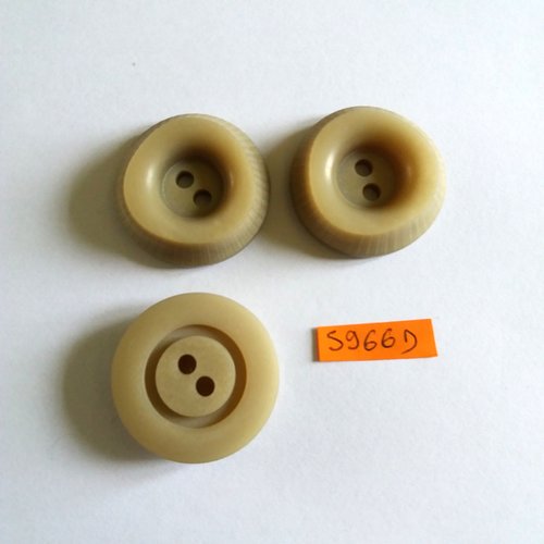 3 boutons en résine beige - vintage - 34mm - 5966d